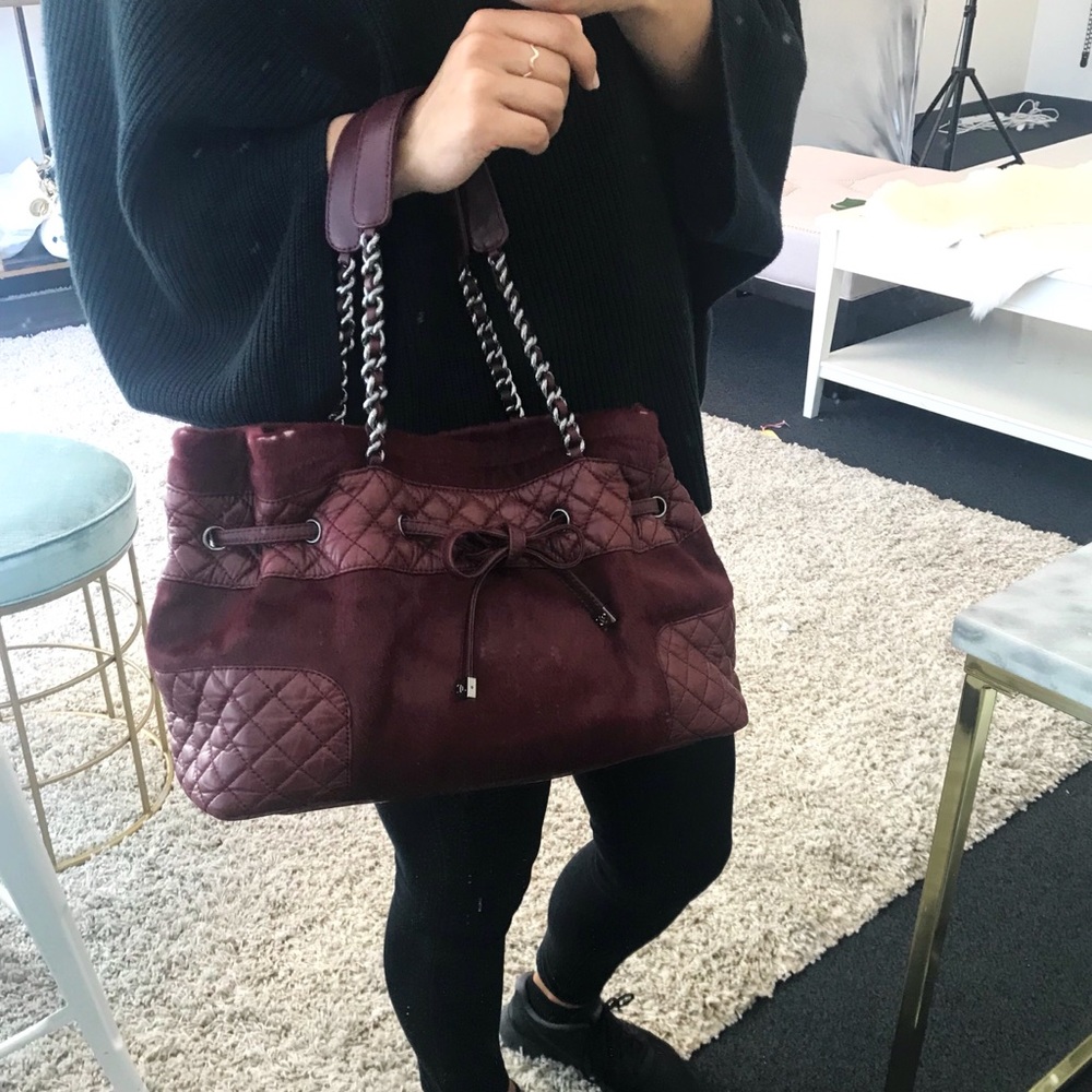 CHANEL Burgundy Ponyhair Grand Shopping Tote